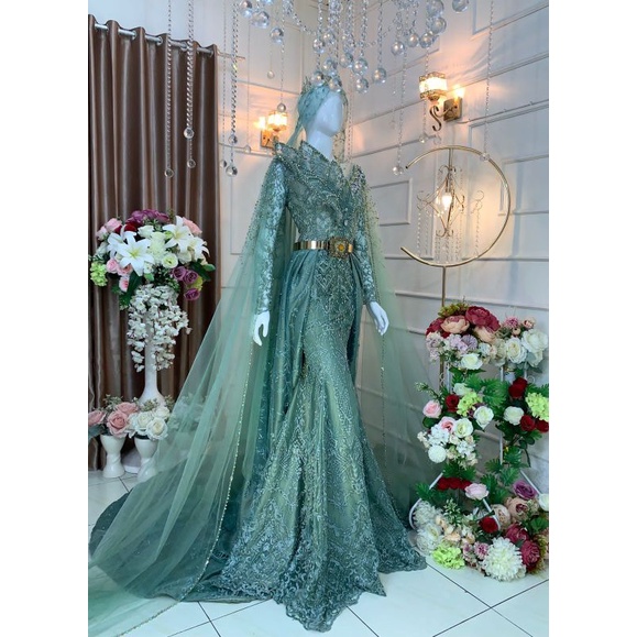 COUPLE WEDDING DRESS NEW MODEL  DUYUNG BEREKOR TERBARU KEBAYA PENGANTIN AKAD NIKAH /BAJU AKAD DRESS MUSLIM/GAUN WEDDING DRESS BEREKOR /SLIM DRESS DUYUNG PAYET JEPANG