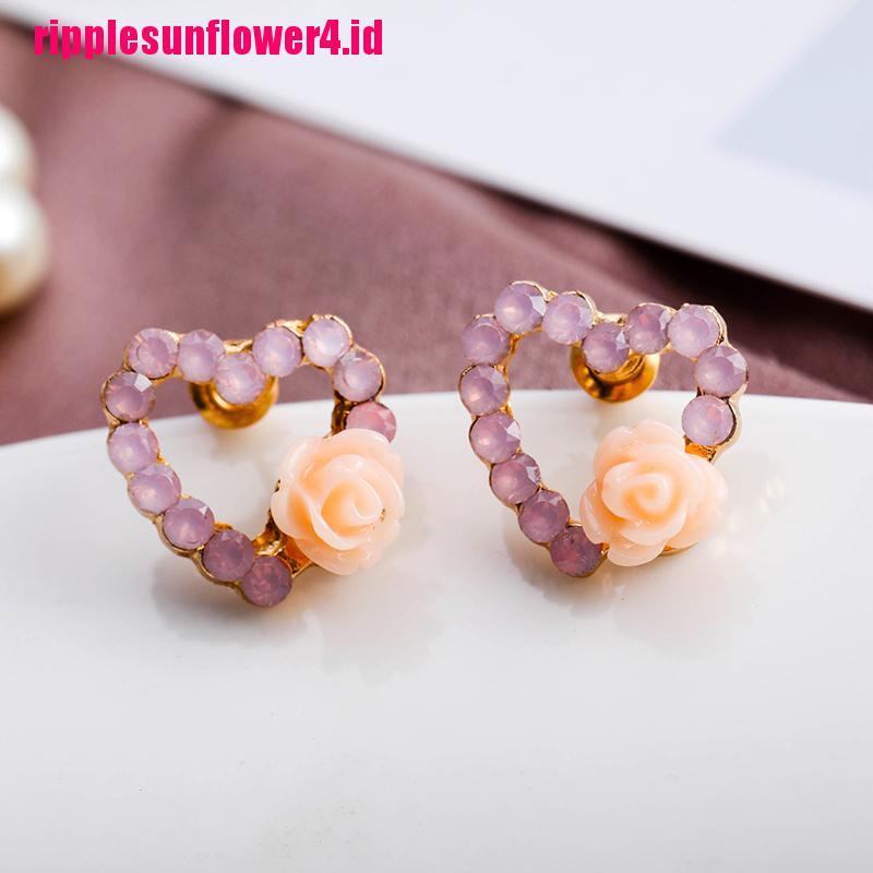 9 Pasang / Set Anting Tusuk Motif Bunga Hias Kristal / Mutiara Imitasi Untuk Wanita