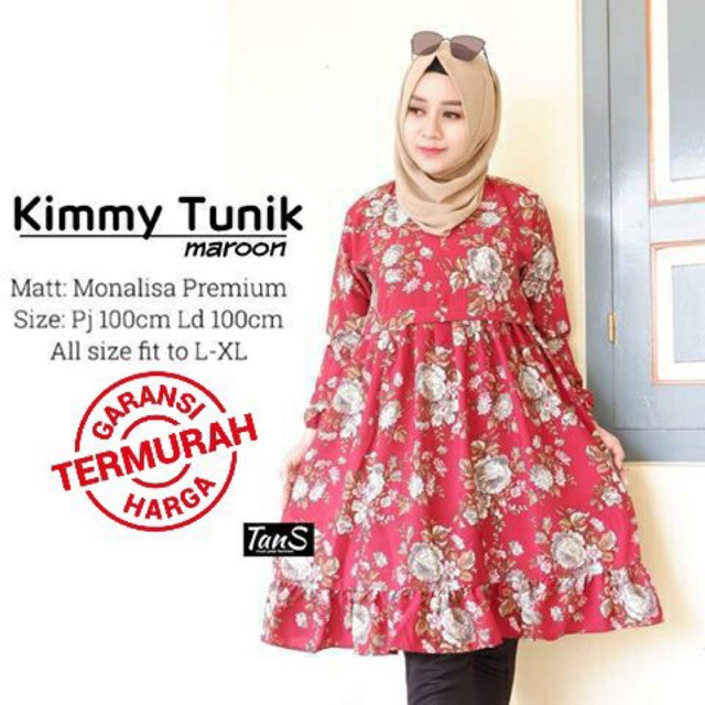 Free ongkir+gratis ciput( 1KG = 4 PCS ) KIMMY TUNIK MONALISA MOTIF IMPORT TEMURAH
