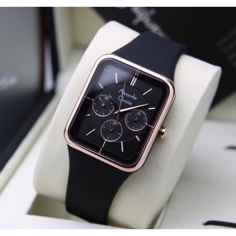 jam tangan wanita alexandre Christie 2744 ac2744 ac2744bf  rubber original bergaransi