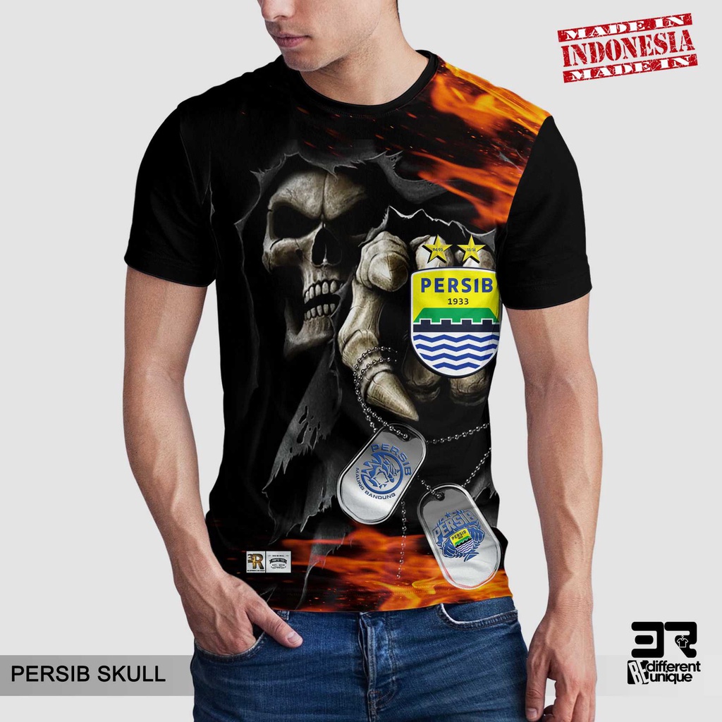 [ COD ] KAOS PRINTING GAMBAR TEAM SEPAKBOLA PERSIB BANDUNG SKULL - BAJU SEPAK BOLA DISTRO ORIGINAL M