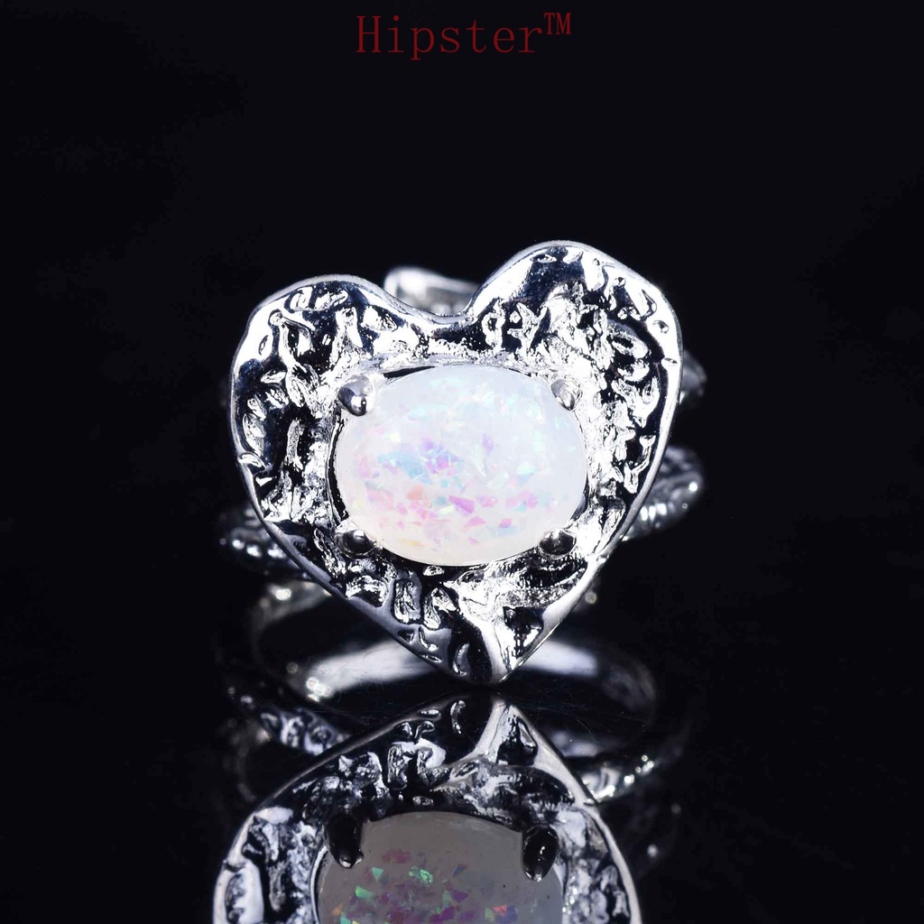 Cincin Bentuk Hati Opal Bahan S925 Silver Untuk Wanita