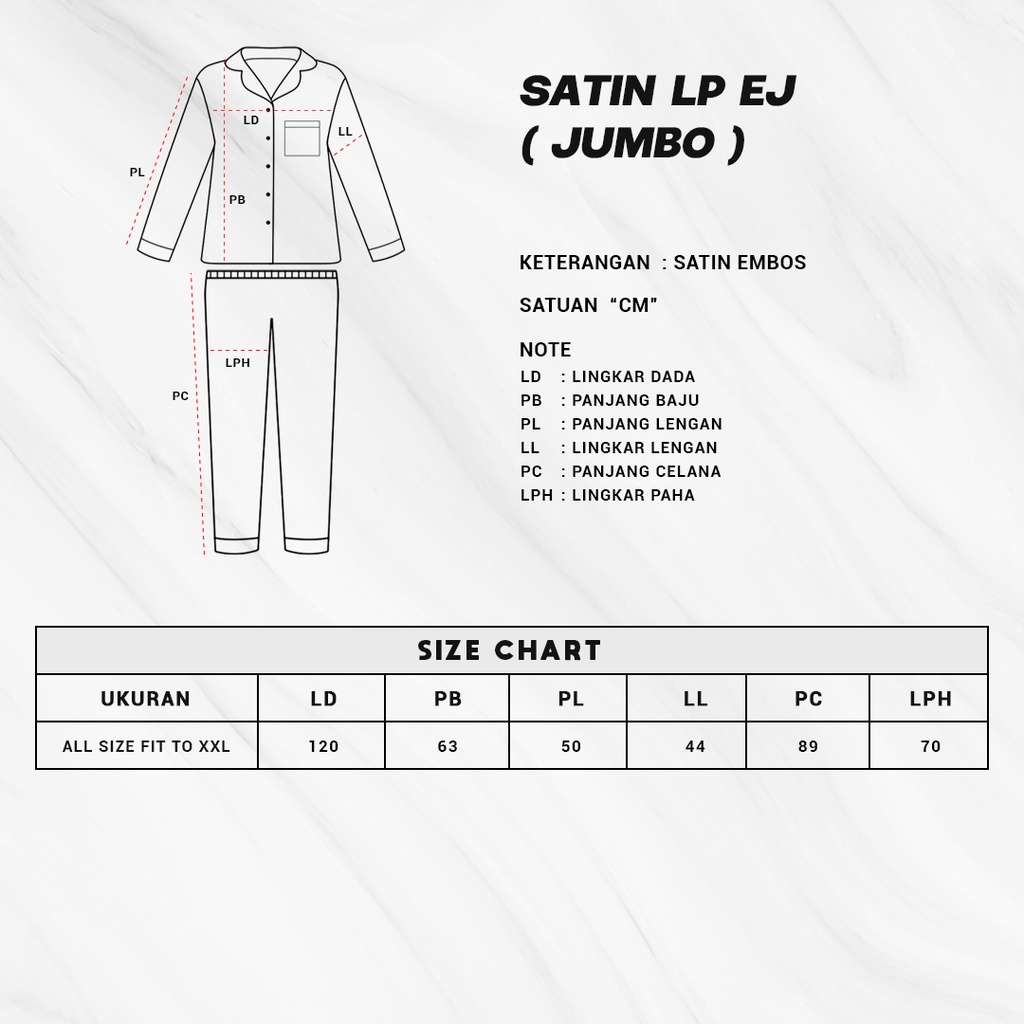 HipNop SATIN LP EMBOS JUMBO BAJU TIDUR WANITA LENGAN PANJANG PIYAMA CEWE CEWEK SLEEPWEAR BIG SIZE