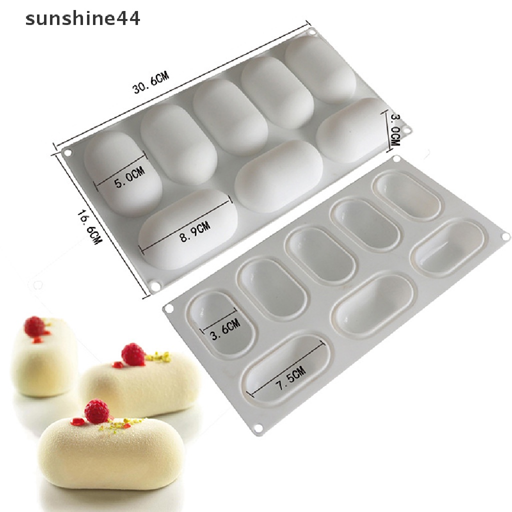 Sunshine 8pcs Cetakan Kue / Coklat / Mousse / Es Krim Bentuk Bantal Oval Bahan Silikon