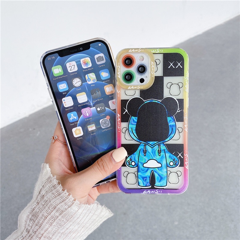 Jiugongge Violent bear Angel eyes Shockproof Straight Cube Case iPhone 12 Pro Max 11 8plus 7plus 6 6s Plus 7 8 XR X XS MAX SE 11Pro Max iPhone 12 Mini TPU Soft Casing