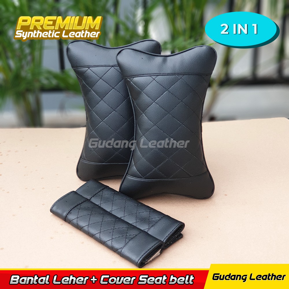 Bantal Mobil Sandaran Jok Mobil Motif Wajik Putih - FREE Cover Seatbelt