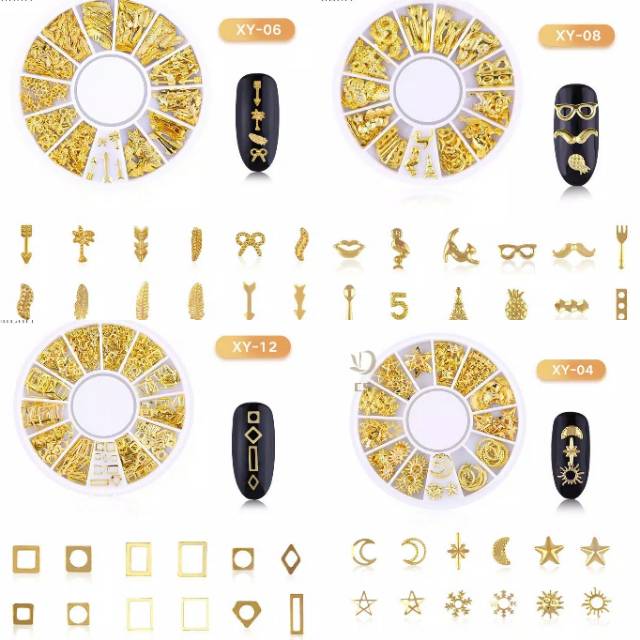 hiasan kuku / dekorasi kuku nail art 3d warna emas dan silver