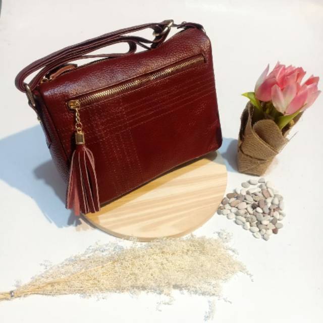 Tas kulit papirut asli Garut ukuran s