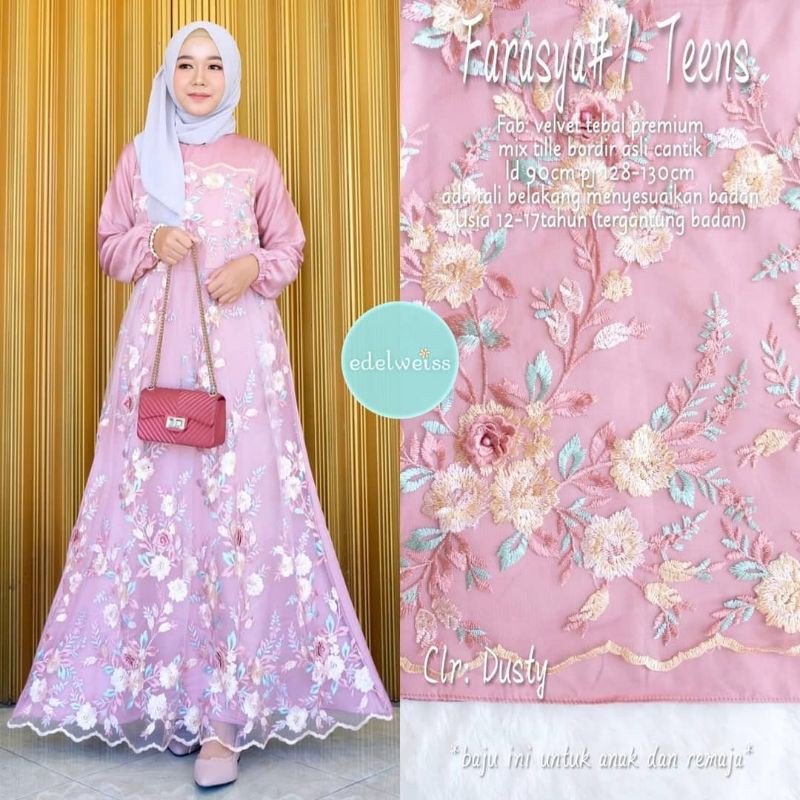 GAMIS PESTA MUSLIMAH BRUKAT FLOWER TILE BAJU MUSLIM KONDANGAN BRIDESMAID KEKINIAN GAMIS REMAJA TERBA