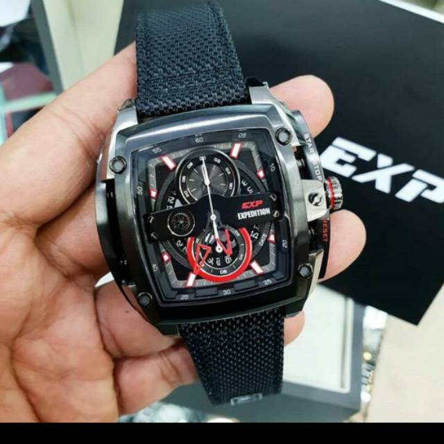 jam tangan cowok expedition ex 3008 black list red