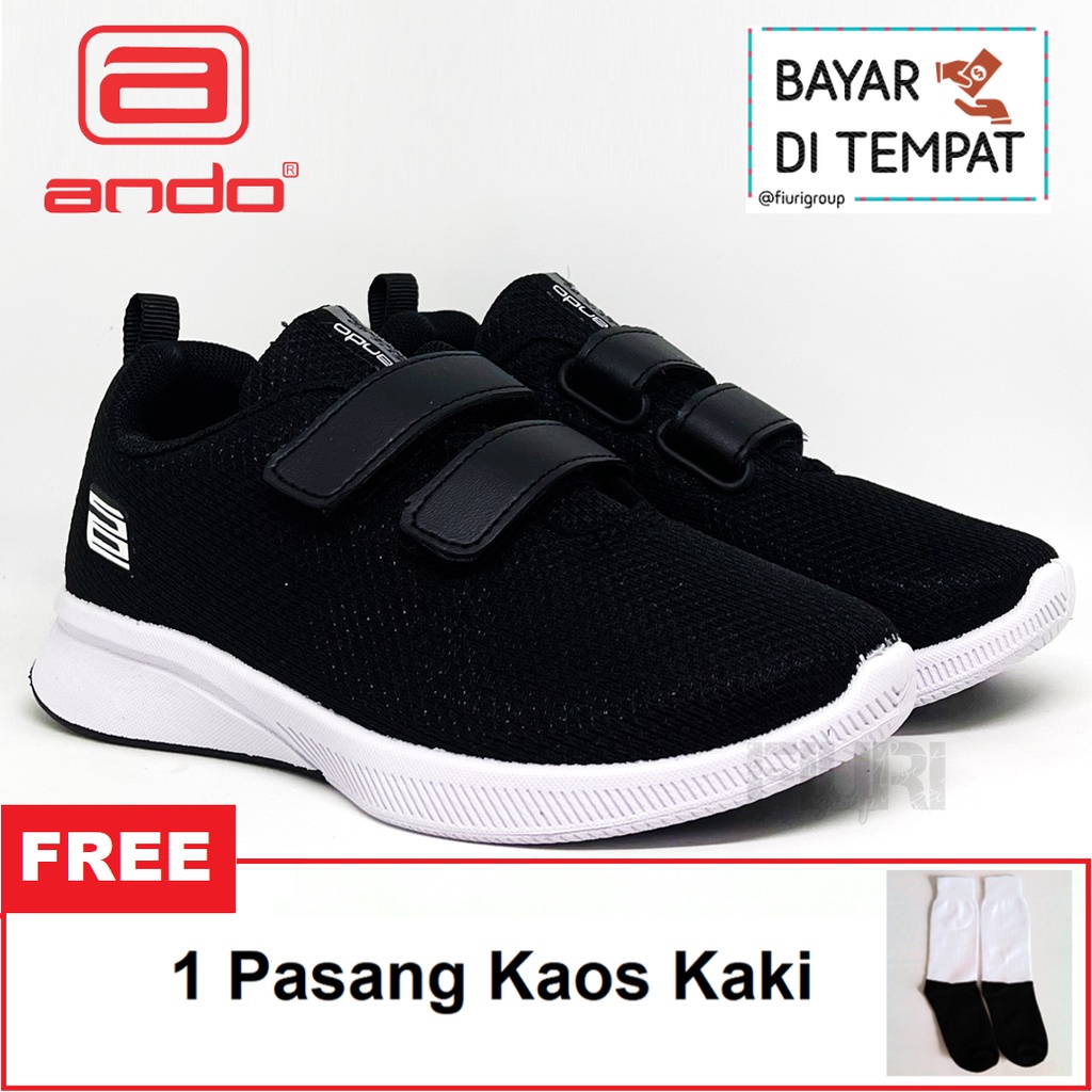 FIURI - ANDO ORIGINAL -  ELSIE PEREKAT 29-36 HITAM PUTIH - SEPATU SNEAKERS KANVAS SOL KARET ANAK KECIL PEREMPUAN LAKI-LAKI - SEPATU KETS LUCU FASHION TRENDY - SEPATU SEKOLAH PAUD TK SD KRETEKAN PEREKAT CEWEK COWOK MURAH PROMO DISKON BONUS KAOS KAKI