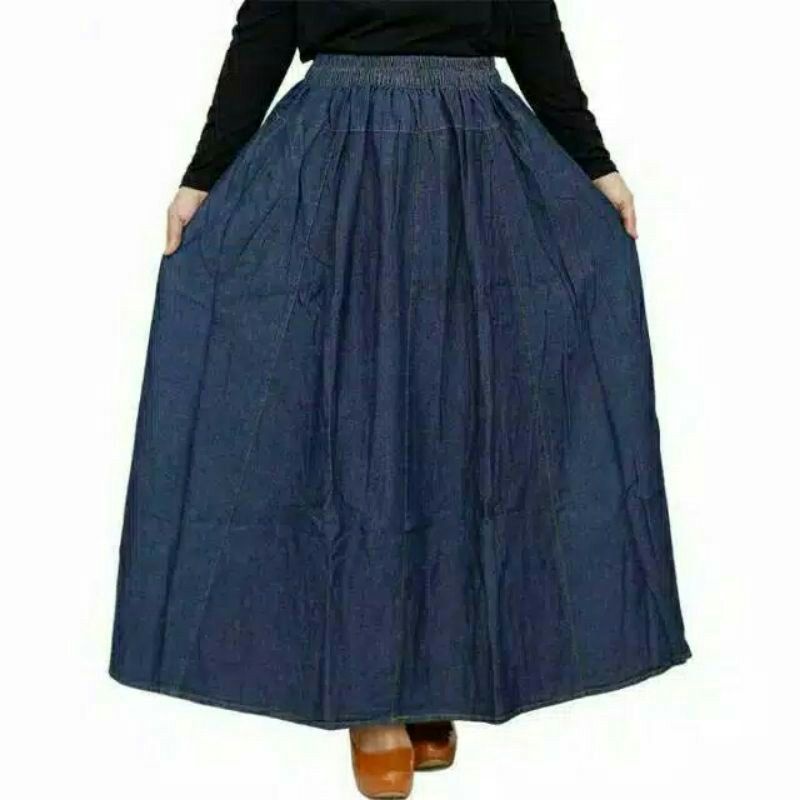 Rok Jeans / Rok Panjang / Rok Dewasa / Rok Wanita Model Peca 8 - Bahan Jeans - Ukuran All Size / Dewasa (BB 40-70 kg)