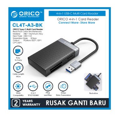 Card reader usb 3.0 orico Cf ms sd micro sd tf memory card 4in1 5Gbps read simultaneosly CL4T-A3 - Pembaca kartu memori