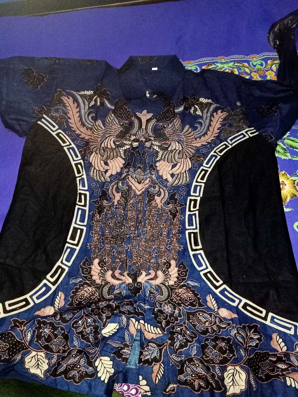 Zf048 Kemeja Batik Pria Lengan Panjang Spesial Navy Size M L Xl Xxl Bswart Batik Hrb026 Kenango Hem