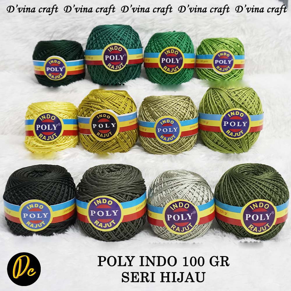 BENANG RAJUT POLY INDO SERI HIJAU, POLY KILAP 100 GR