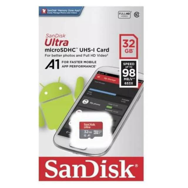 Microsd Sandisk Ultra 32GB A1 Class 10 - Speed 98 MBs Non Adapter