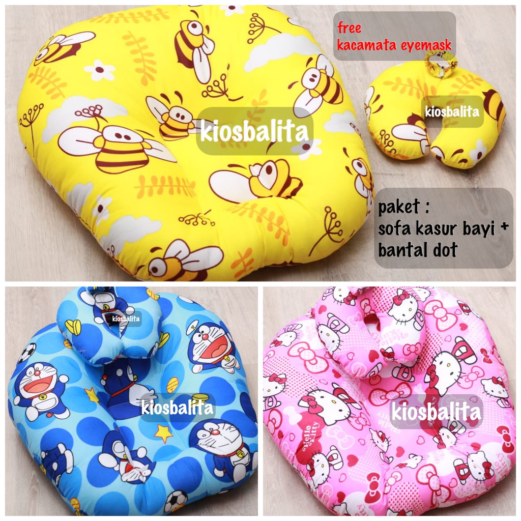 FREE KACAMATA BAYI!! PAKET KASUR SOFA BAYI BABY LOUNGER + BANTAL DOT BAYI / ALAS TENGKUREP BAYI