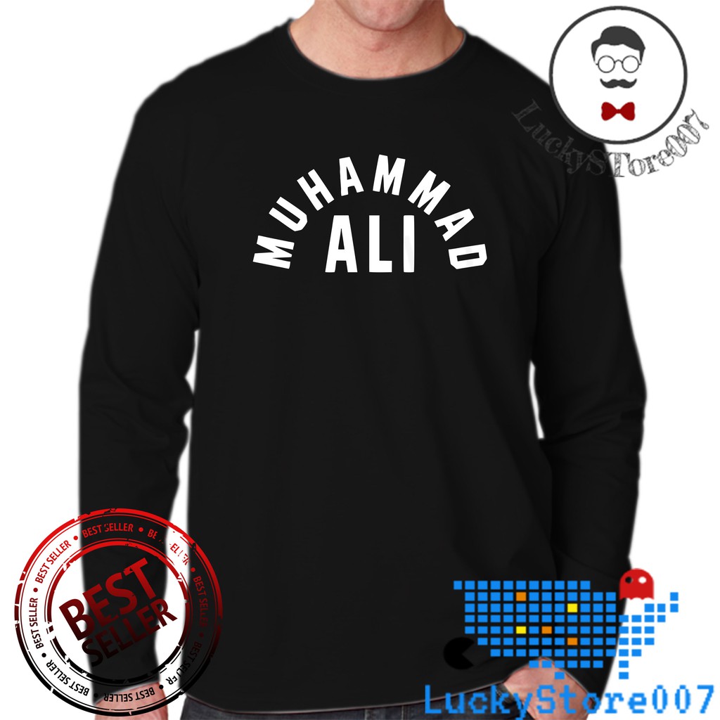 Kaos Lengan Panjang Pria Wanita Keren/Muhammad Ali Teks Putih Premium High Quality