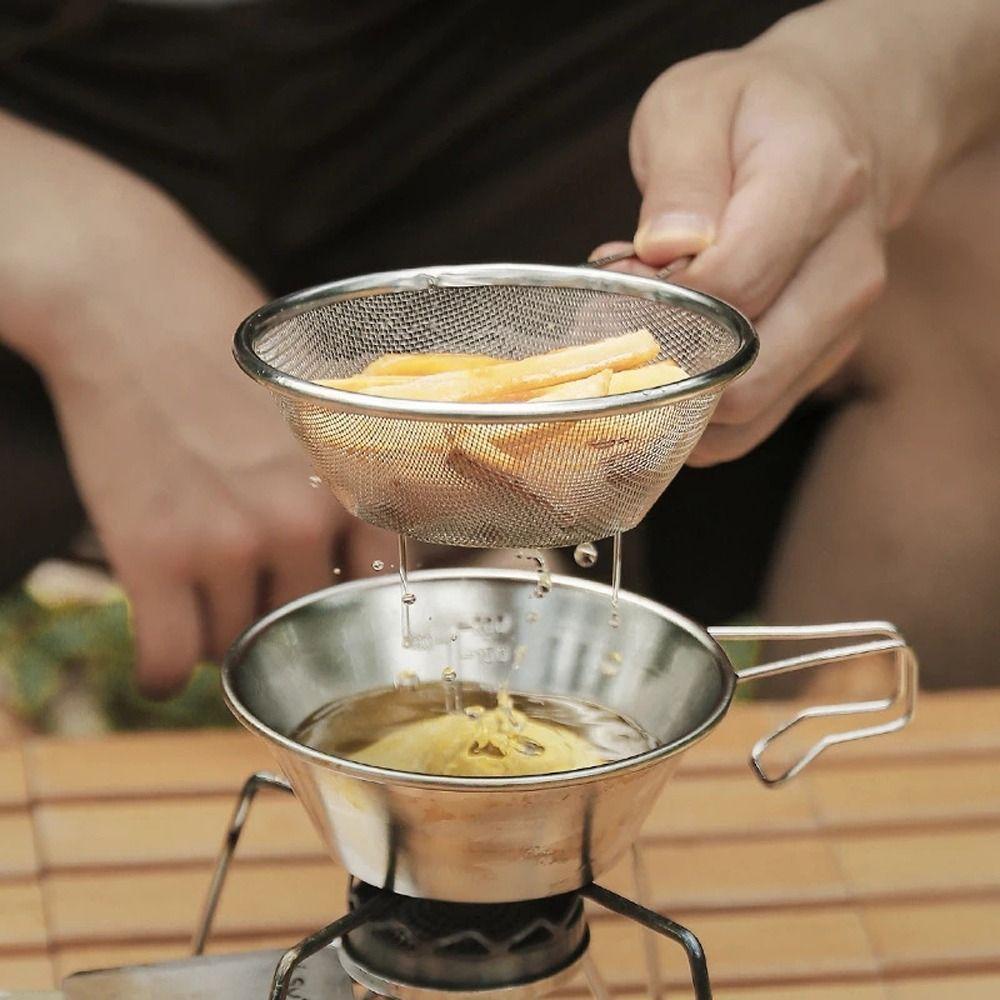 Lanfy Saringan Jaring Peralatan Makan Piknik Hand Held Cooking Utensils Peralatan Camping Saringan Minyak Outdoor Camping Net Bowl Strainer