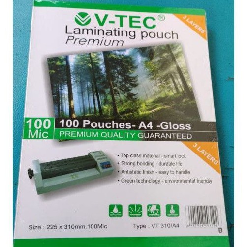 

Plastik Laminasi Laminating Panas A4 V-Tec Laminating Pouch Premium 100 pouches Glossy VT310/A4