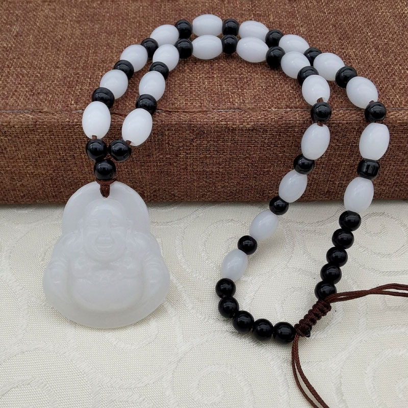 Kalung Buddha Guanyin Giok Imitasi Hadiah Acara Warung Meeting Maitreya Buddha Necklace