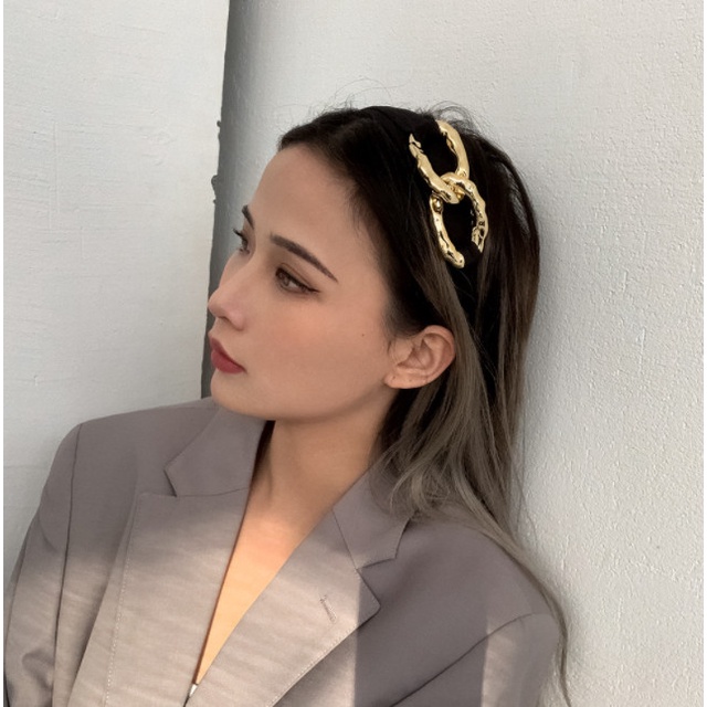 Bando Bandana Poni Korea / Bando Wanita Polos Gold Hardware Latte