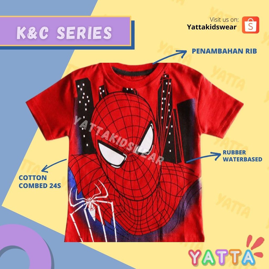 YATTA BAJU ANAK LAKI LAKI / KAOS ANAK LENGAN PENDEK SPIDER CITY MERAH 1 - 10 TAHUN COD