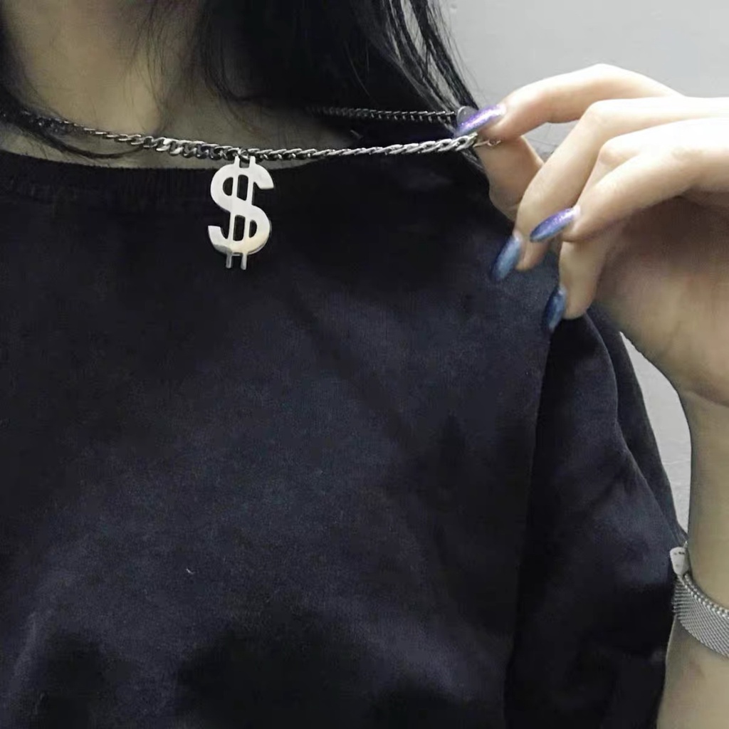 Kalung Rantai Dengan Liontin Tanda Dollar Untuk Pria / Wanita