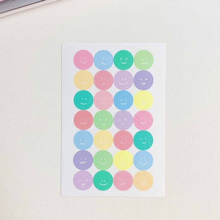 Winzige stiker smile stiker bulat aesthetic warna warni stiker hp aesthetic journal wallpaper sticker deco kertas scrapbook album-A