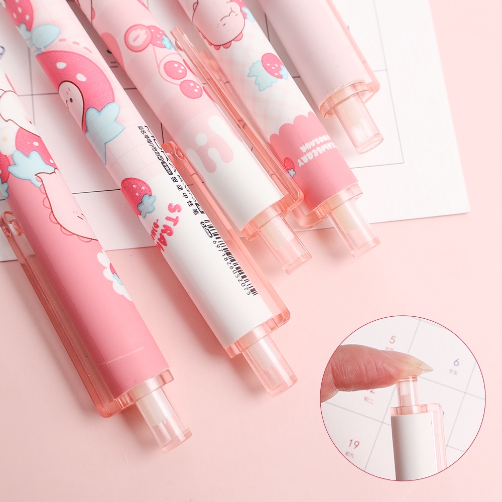 1pc Pulpen Gel Tekan Motif Dinosaurus Warna Pink Untuk Stationery Sekolah / Kantor