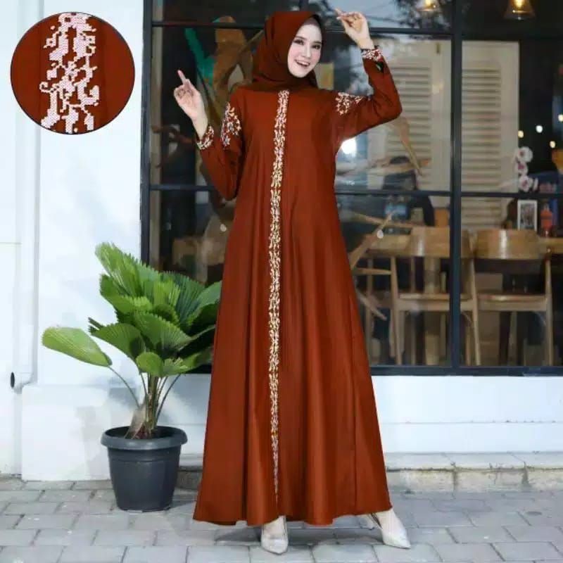 Gamis bordir Katun Toyobo Alamanda/Trend Model Gamis Madina Terbaru 2021