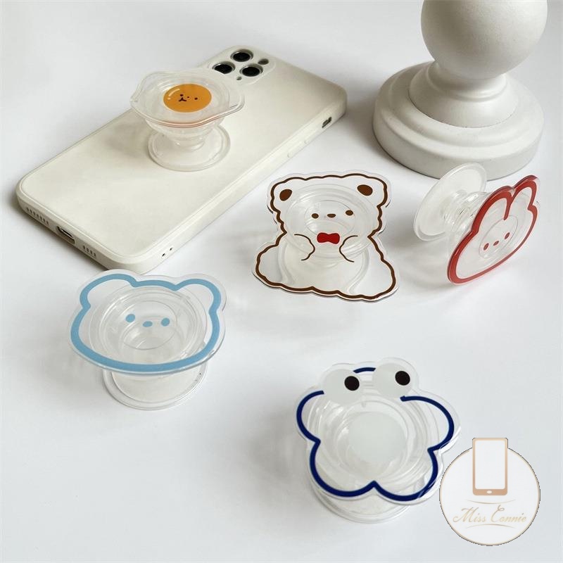 Ring Holder Hp Universal Bentuk Kepala Beruang / Kelinci Transparan