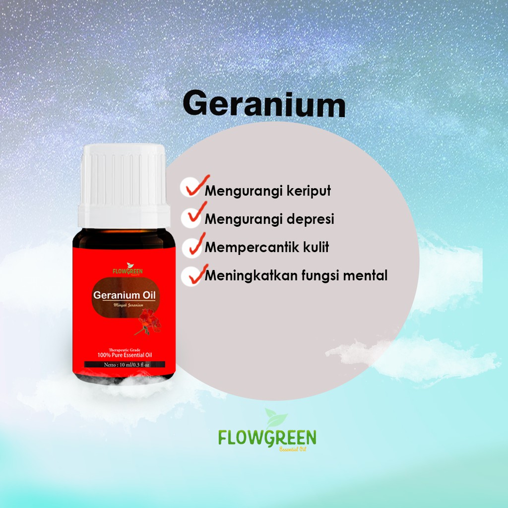 Flowgreen Geranium Bourbon Essential Oil Pure Minyak Essensial Atsiri Aroma Terapi Diffuser EO