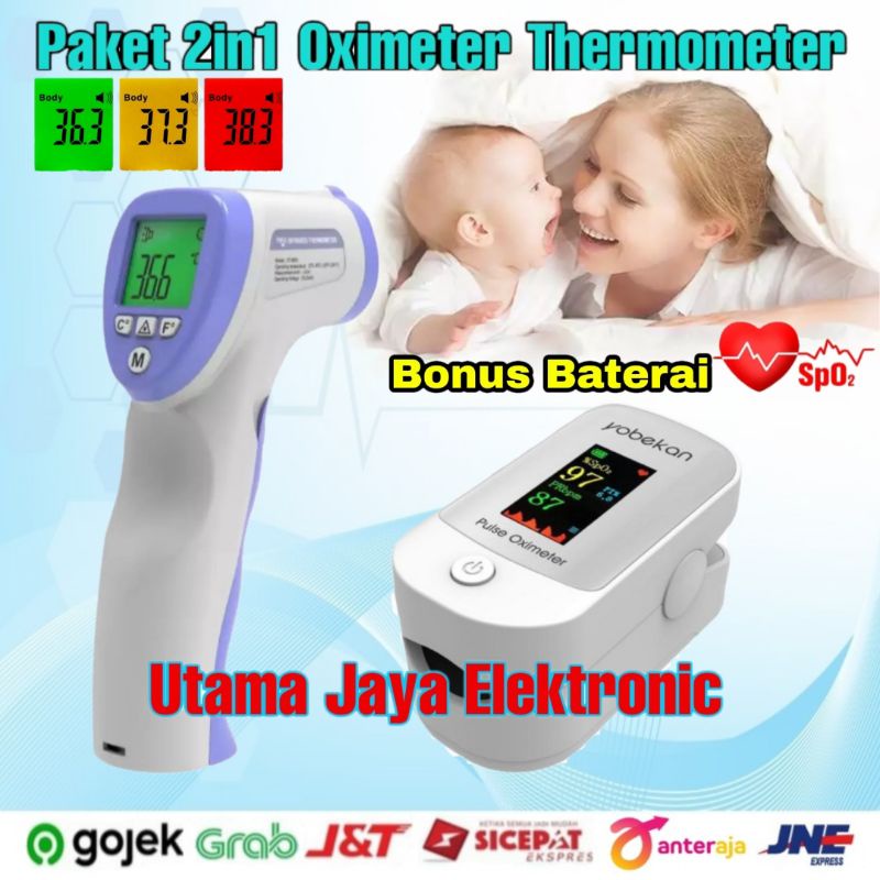 Paket 2in1 Oximeter Pulse Fingertip Thermometer Gun