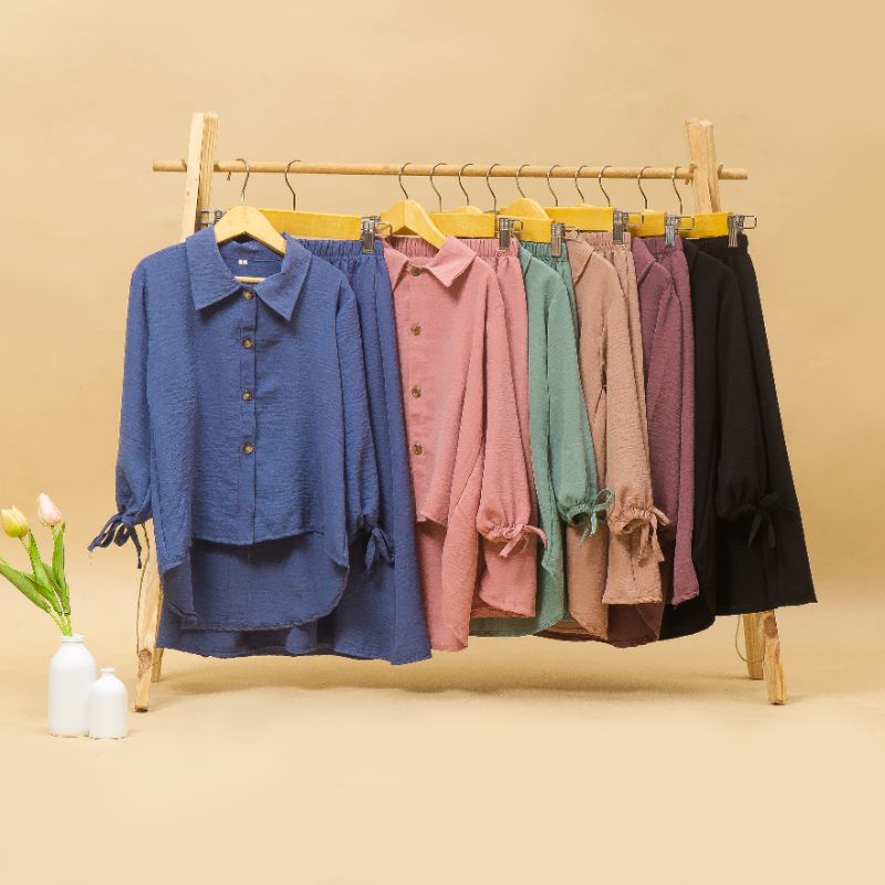 KIDS One Set Savana 1-5Tahun | Setelan Kemeja Oversize dan Rok | Set Rok Anak Bahan Crinckle Premium | Setelan Rok Anak Kekinian | SAVANA ONE SET SIZE KIDS