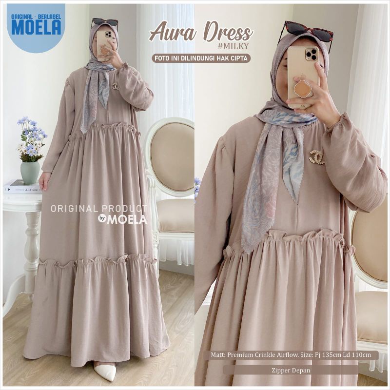 Aura Hane Dress Gamis Jumbo Polos Allsize Busui Premium Crinkle Airflow Original Ori Moela Berlabel-Aura milky