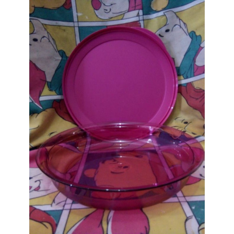 mangkok kristal tupperware ungu dengan tutup
