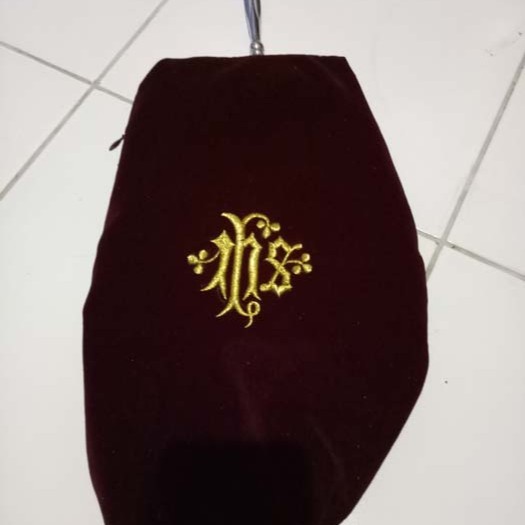 Custom Kantong Persembahan Bludru Besar Bordir Logo Gereja Pelean Tanggu Pundi Kolekte Wadah Uang Gereja