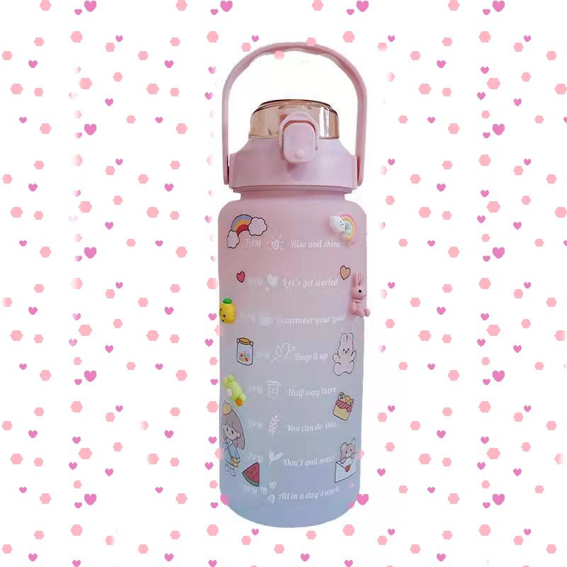 [SKY Grosir] Botol Minum Pelangi 2 Liter 2L (Botol Motivasi Warna Gradasi 2000mL)-Botol 1500ml / Pink