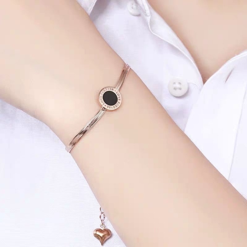 Korea Gelang Titanium Wanita Anti Karat Angka Romawi, Liontin Semanggi Bangle Couple Pasangan Sahabat Bracelet