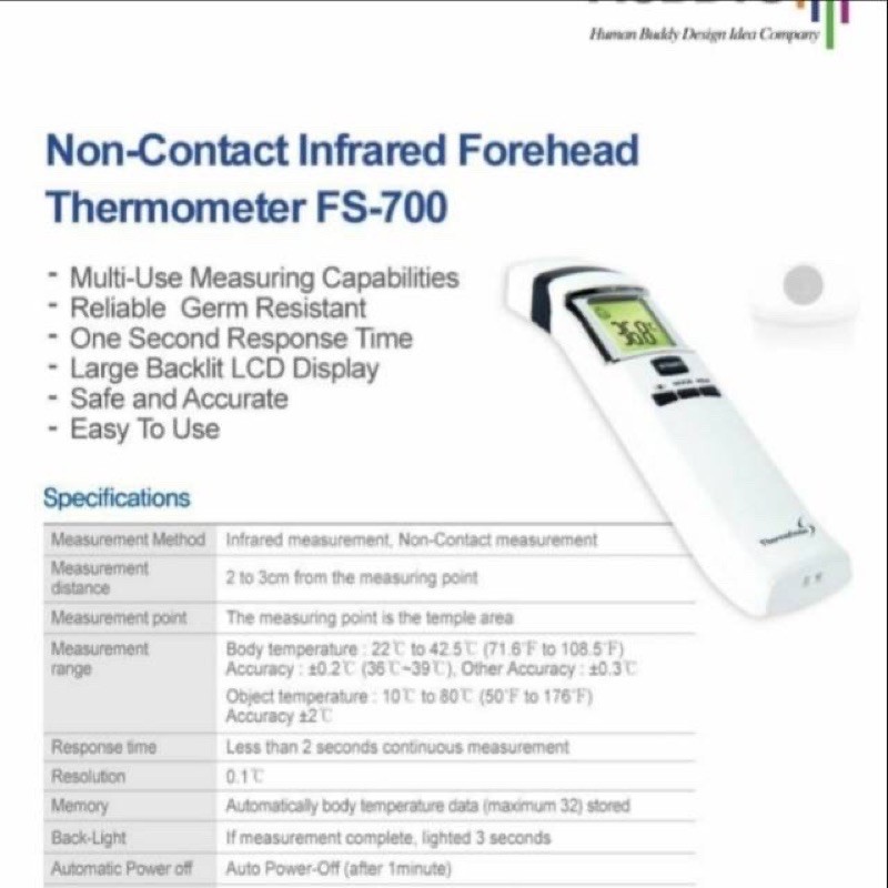 Termometer Infrared  Non Contact/Termometer HUBDIC FS 700 Thermofinder S