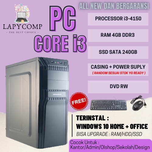 PC KOMPUTER RAKITAN INTEL i3-4150 RAM 8GB DDR3 SSD 250GB PLUS DVD MTB ASUS H81