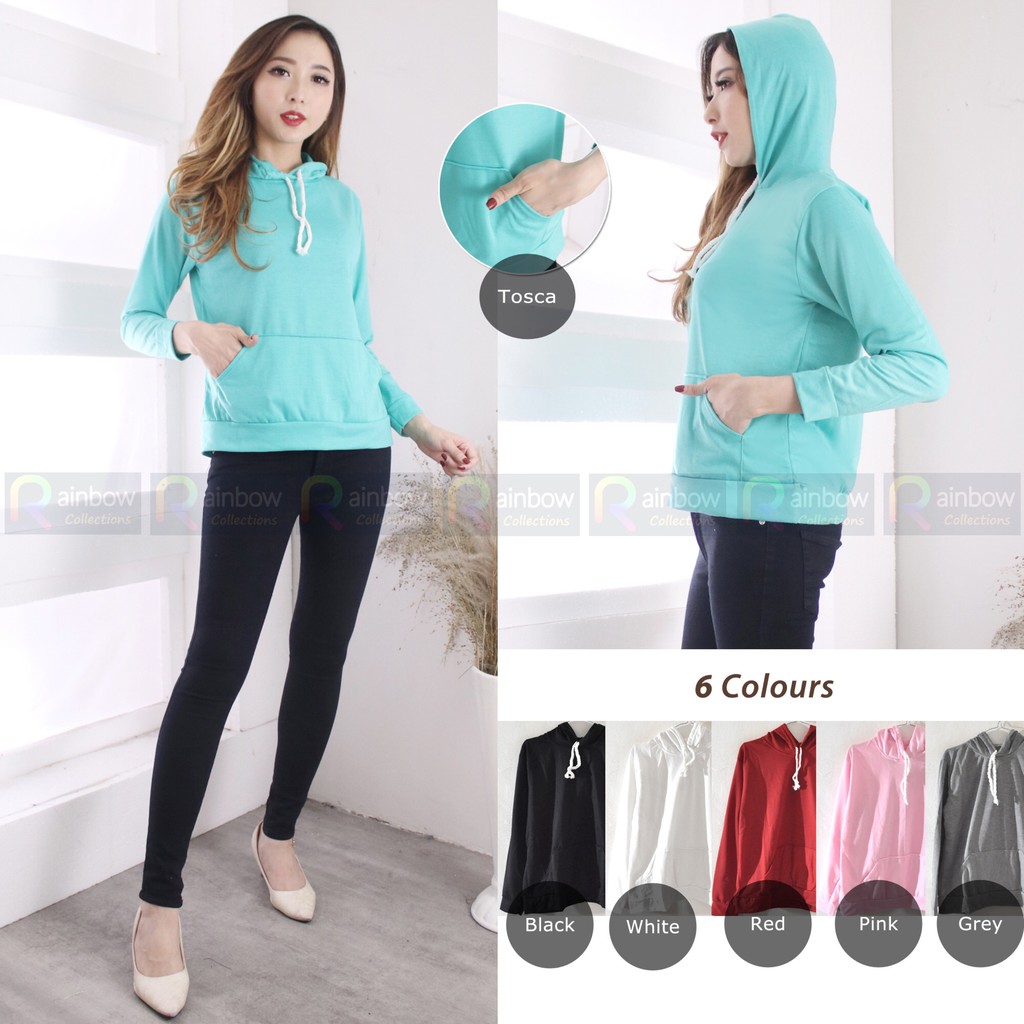 SWEATER KANTONG POLOS HOODIE JUMPER WANITA