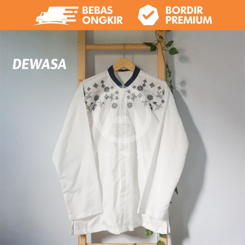 BAJU KOKO PUTIH BORDIR PREMIUM DEWASA LENGAN PANJANG