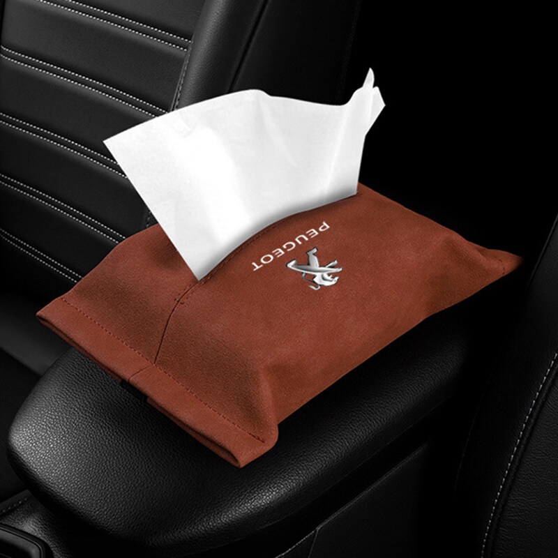 1Piece for Peugeot 307 207 407 607 4008 206 107 308 406 408 208 301 3008 Turn Fur Car Tissue Box Hanging Seat Sun Visor Tissue Bag Armrest Box Paper Towel Storage Case