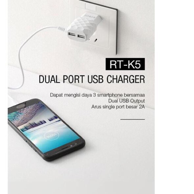 Charger ROBOT RT-K5 RT-K7 Dual 2 USB 2.1A 1A RTK5 RTK7 ORIGINAL WOOK