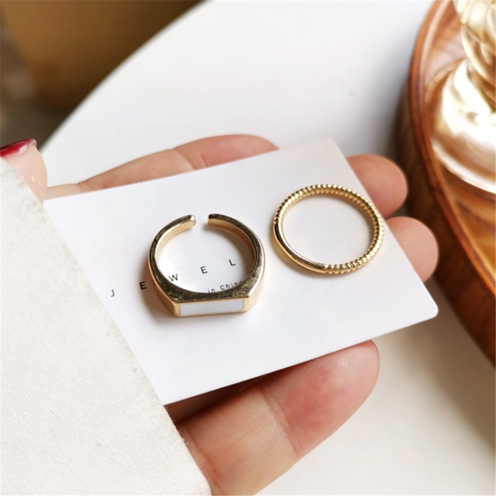 2pcs Cincin Jari Telunjuk Bentuk Geometris Gaya Retro Korea Untuk Wanita