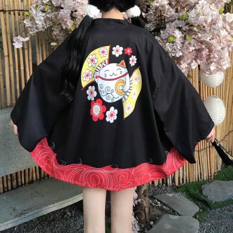 KIMONO CARDINGAN IMPORT HAORI WANITA KOREA JEPANG ORIGINAL CAT KUCING LUCU KY17