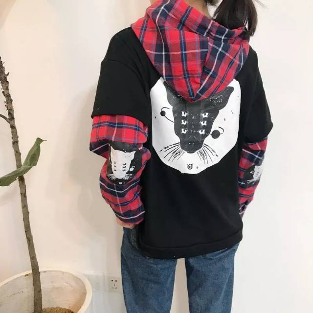 HARAJUKU PUNK CATS PLAID  SWEATER BLACK