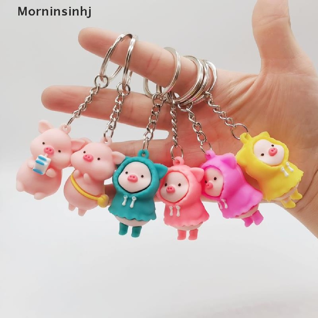 Mornin Kartun Lucu Jas Hujan Piggy Doll Gantungan Kunci Memegang Babi Susu Kunci Cincin Tas Liontin id